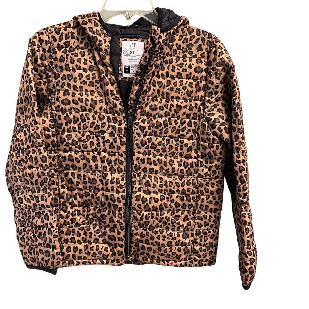 Gap Kids Size XL Cheetah Puffer Hooded Jacket Girls Permaloft Full Zip
